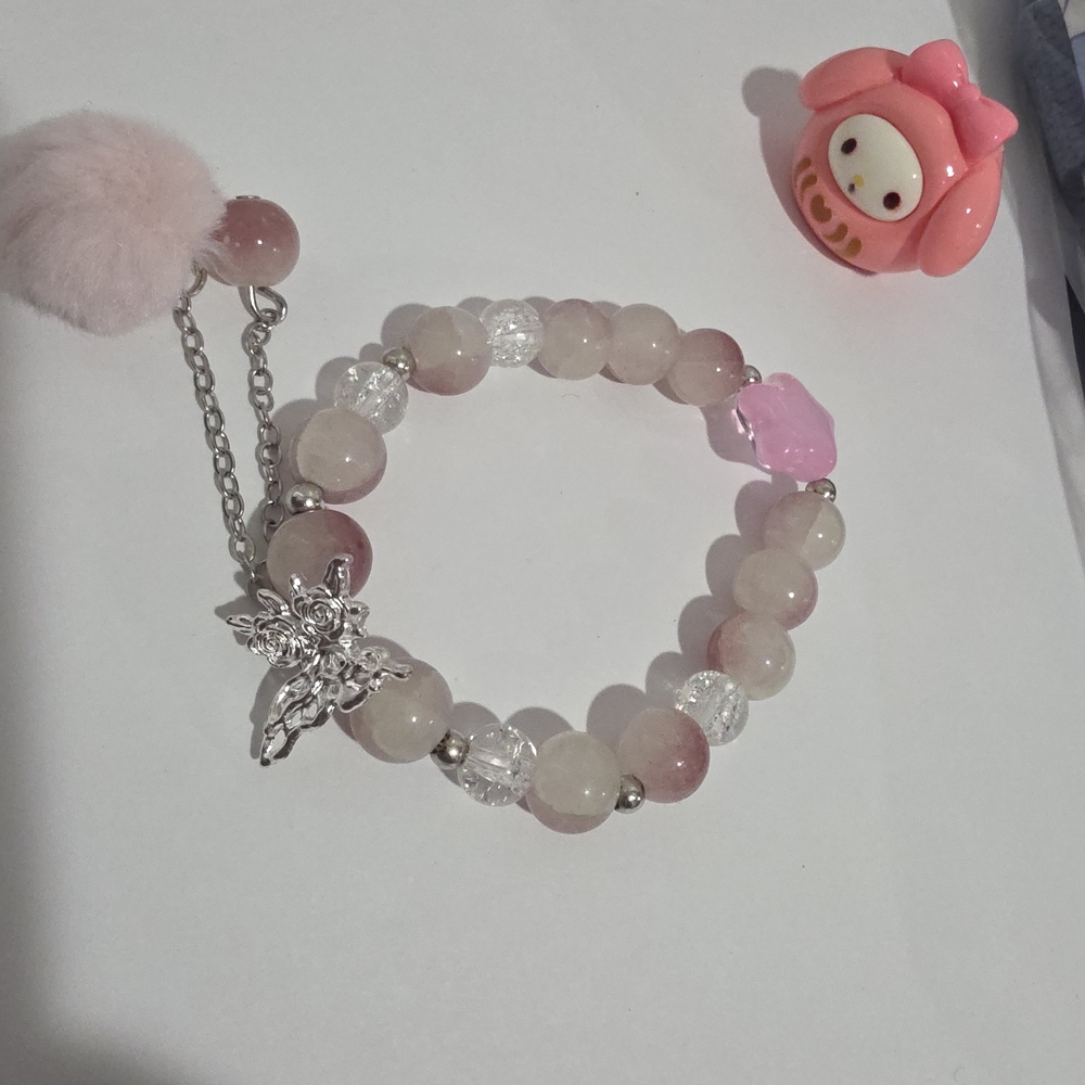 Delicate Pink and Silver Beaded Bracelet +GIFT